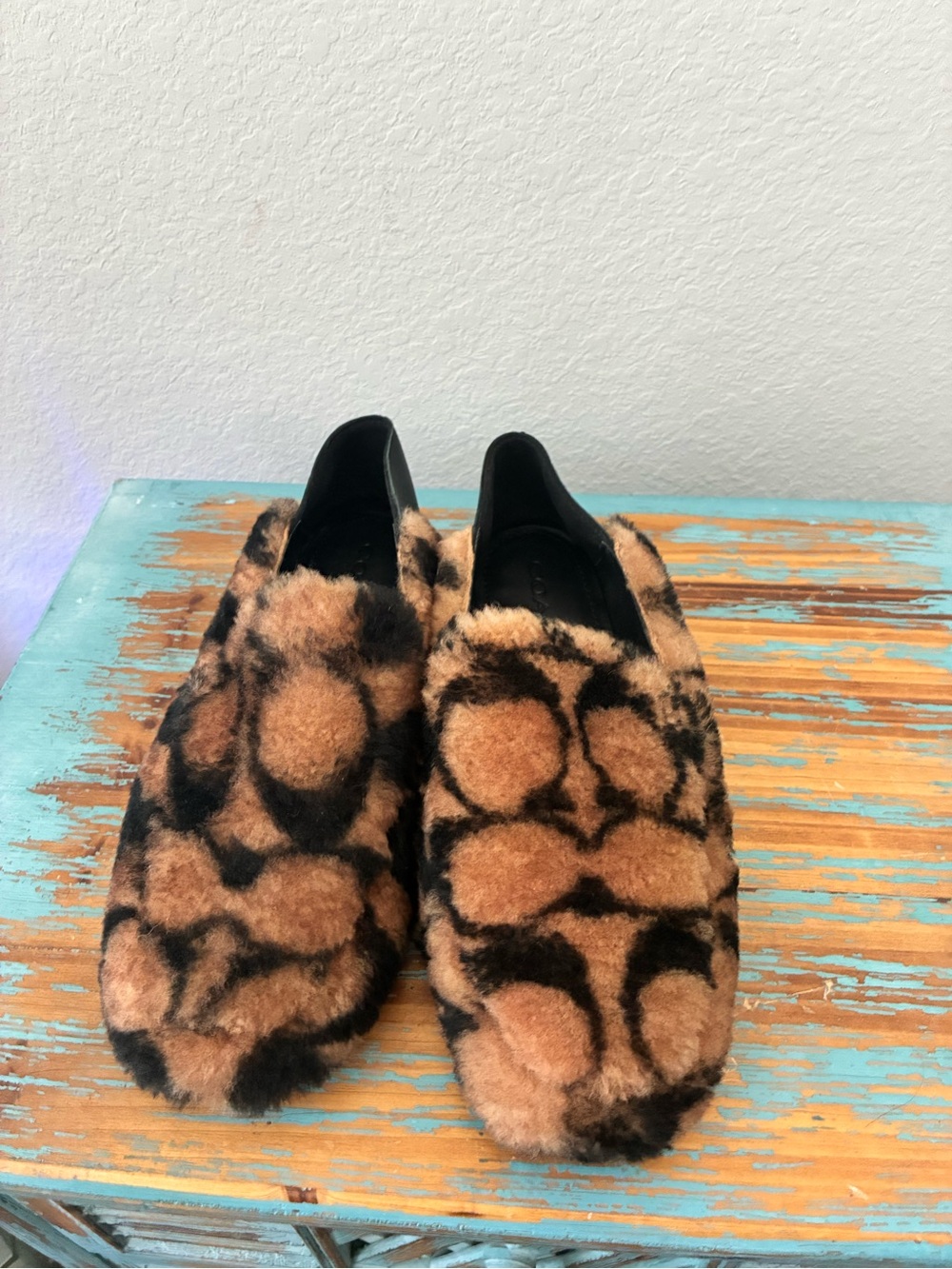 Coach Holly Shearling Loafer Mule Slippers Signature Print Size 8